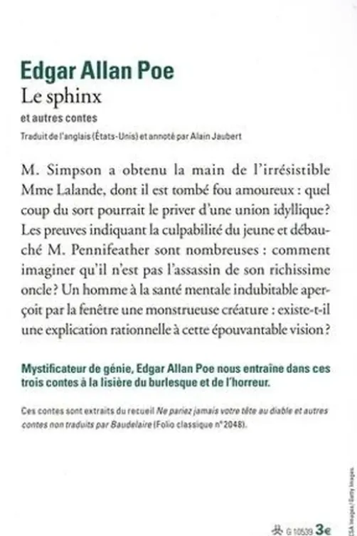 Le sphinx et autres contes, Edgar Allan Poe
