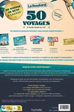 Les 50 voyages à faire dans sa vie. Coffret avec 1 carte du monde illustré, 7 cartes postales, 5 stickers et 1 ticket d'or, Edition limitée, Le Routard