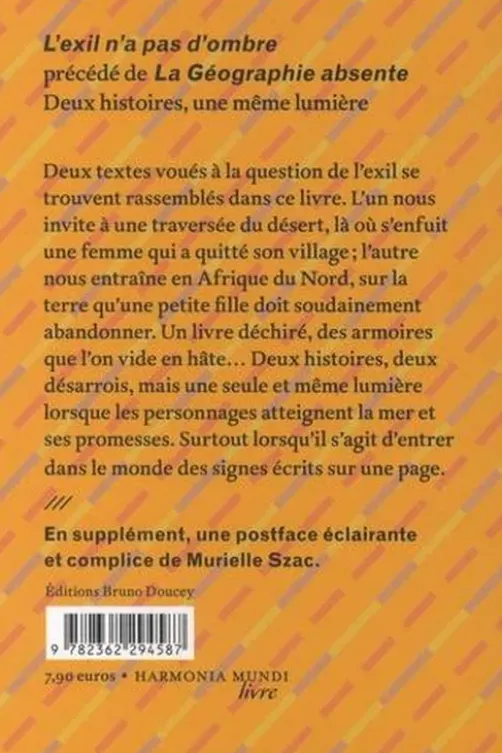 L'exil n'a pas d'ombre précédé de La Géographie absente, Jeanne Benameur