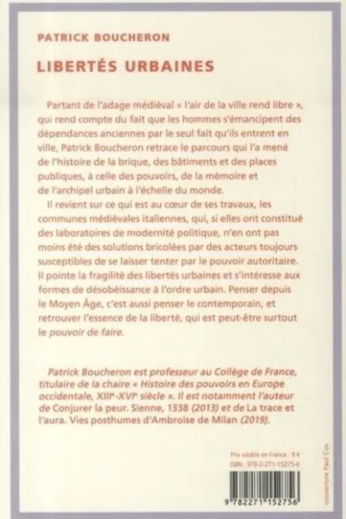 Libertés urbaines, Patrick Boucheron