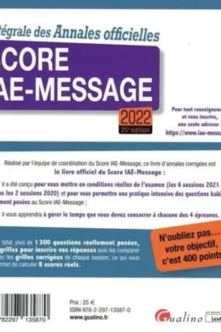 L'intégrale des annales officielles score IAE-Message. Edition 2022, Laurent Bironneau