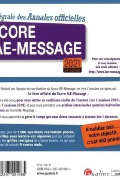 L'intégrale des Annales officielles Score IAE-Message. Edition 2021, Laurent Bironneau