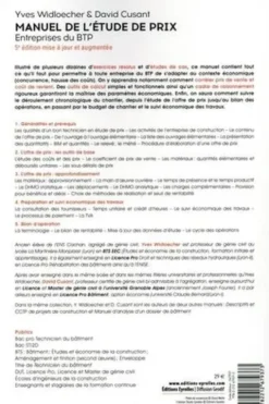 Manuel de l'étude de prix pour les entreprises du BTP. Contexte, cours, exercices résolus, études de cas, 5e édition, Yves Widloecher