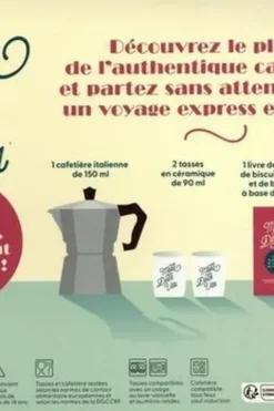 Moka Dolce Vita, caffè & biscotti, le vrai goût de l'Italie ! Coffret avec 1 cafetière italienne, 2 tasses en céramique, 1 livre de recettes, Solar