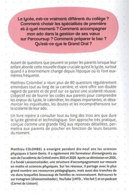 Mon ado au lycée, comment s'y retrouver ?, Matthieu Colombel