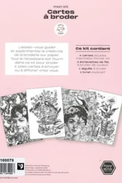 Mon kit cartes à broder. Avec 4 cartes à broder, 4 échevettes de fils, 1 aiguille à broder et 1 livret explicatif, Marabout