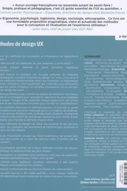 Méthodes de design UX. 30 méthodes fondamentales pour concevoir des expériences optimales, 2e édition, Carine Lallemand