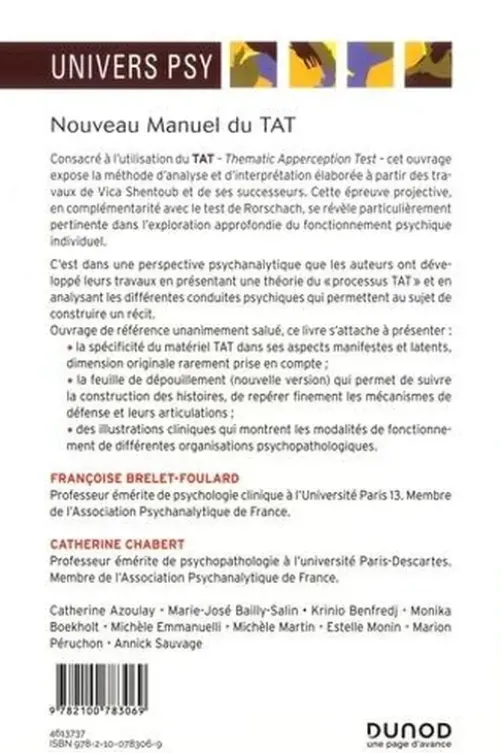 Nouveau manuel du TAT. Approche psychanalytique, Françoise Brelet-Foulard