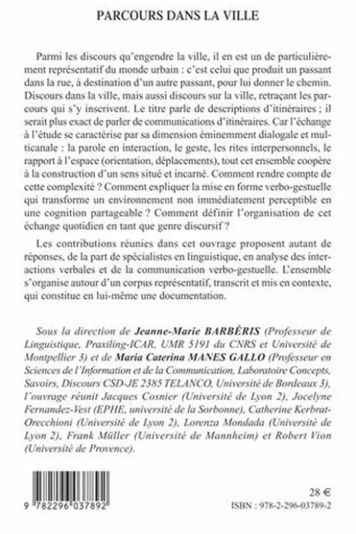 Parcours dans la ville. Descriptions d'itinéraires piétons, Jeanne-Marie Barbéris
