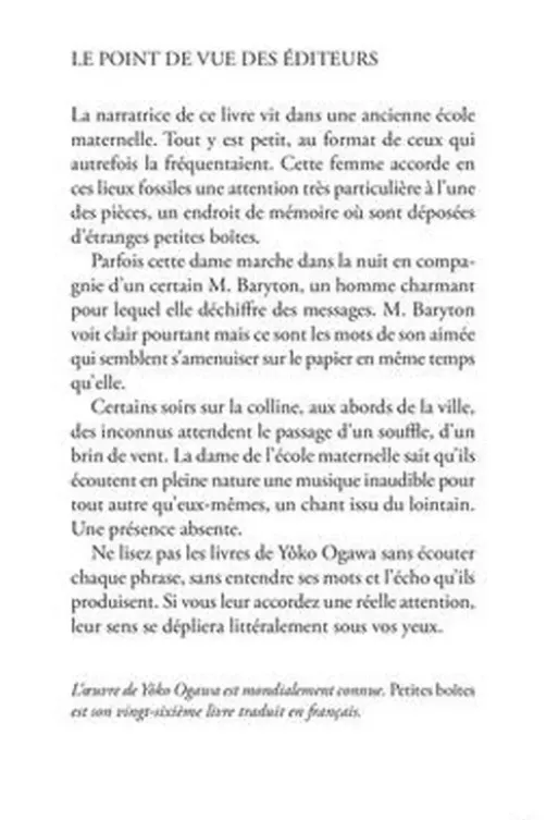 Petites boîtes, Yoko Ogawa