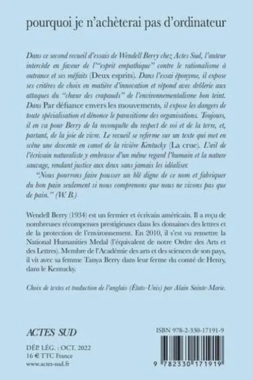 Pourquoi je n'achèterai pas d'ordinateur, Wendell Berry