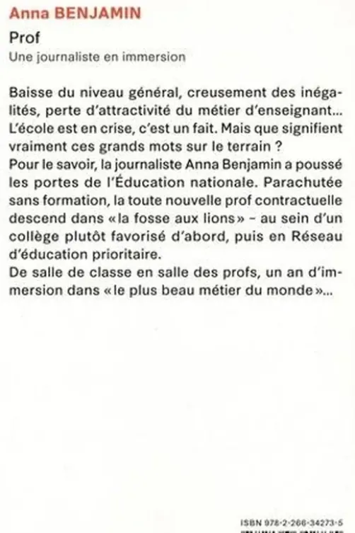 Prof. Une journaliste en immersion, Anna Benjamin