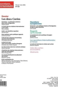 Questions internationales N° 123, février-mars 2024 : Les deux Corées, Serge Sur
