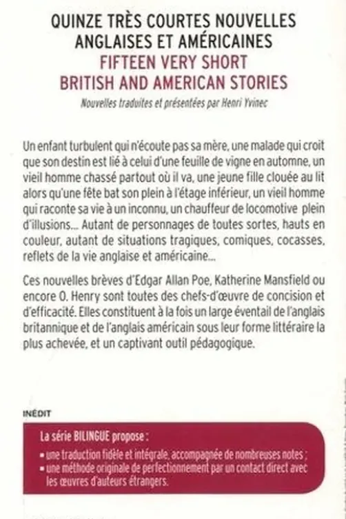 Quinze très courtes nouvelles anglaises et américaines. Volume 4, Edition bilingue français-anglais, Henri Yvinec