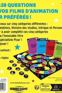 Quiz Pixar. Avec 165 cartes, 1 livret de règles, 10 pions et 1 plateau, Hachette Heroes