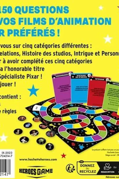 Quiz Pixar. Avec 165 cartes, 1 livret de règles, 10 pions et 1 plateau, Hachette Heroes