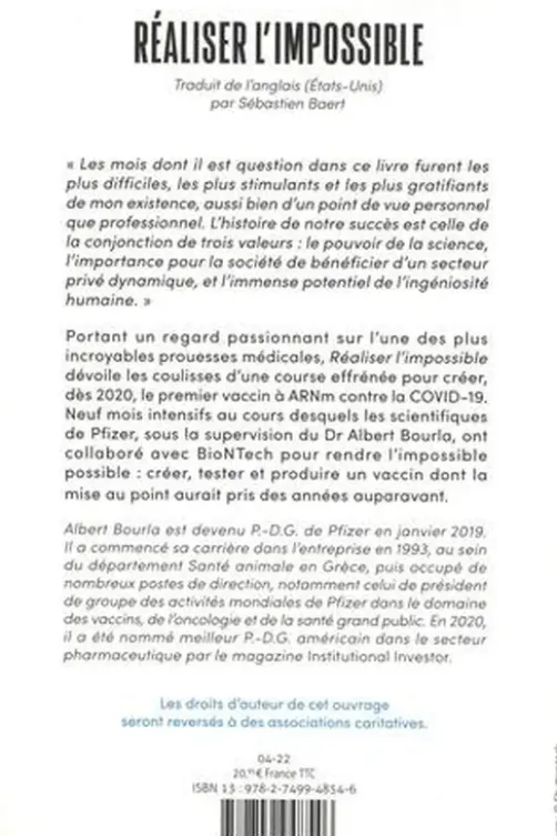 Réaliser l'impossible. Au coeur du plus grand laboratoire du monde pour endiguer la pandémie, Albert Bourla