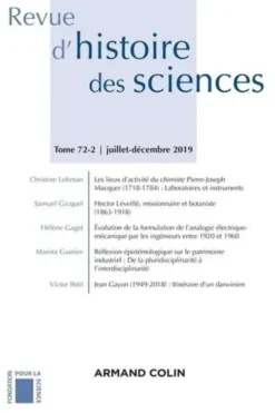 Revue d'histoire des sciences N° 2/2019 : Varia. Varia, Armand Colin