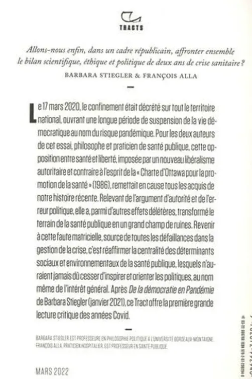 Santé publique année zéro, Barbara Stiegler
