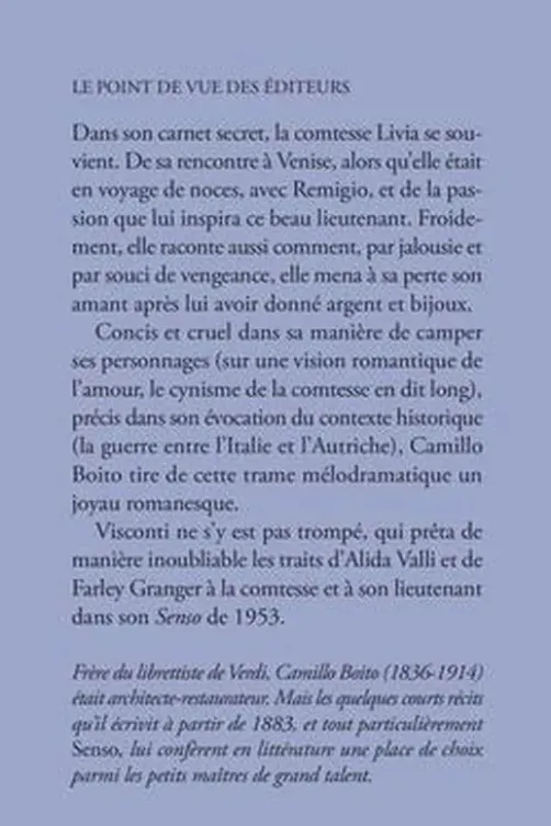 Senso. Carnet secret de la comtesse Livia, Camillo Boito