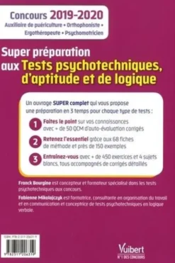Tests psychotechniques, d’aptitude et de logique. Concours Auxiliaire de puériculture, orthophoniste, ergothérapeute et psychomotricien - Super préparation en 2 mois ! Edition 2019-2020, Franck Bourgine