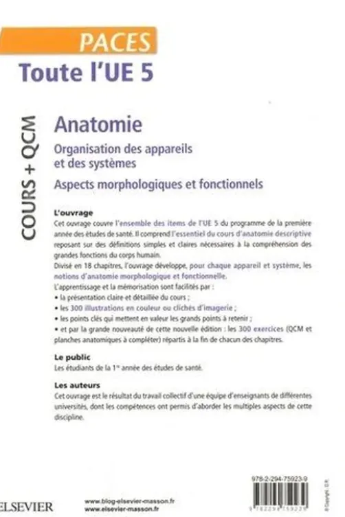 Toute l'UE5 - Anatomie. Organisation des appareils et des systèmes ; Aspects morphologiques et fonctionnels, 2e édition, Vincent Delmas