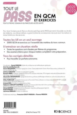 Tout le PASS en QCM et exercices. 3000 QCM et exercices corrigés. Tronc commun : UE1, UE2, UE3, UE4, UE5, UE6, UE7, Edition 2021-2022, Daniel Fredon