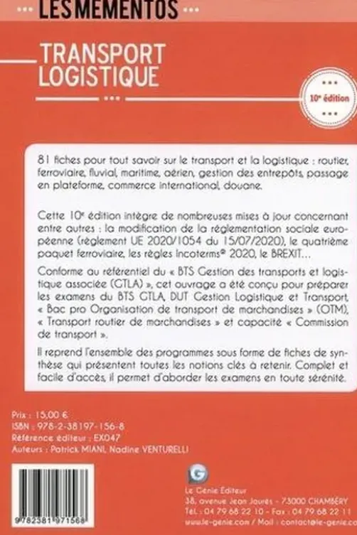 Transport logistique. 10e édition, Patrick Miani