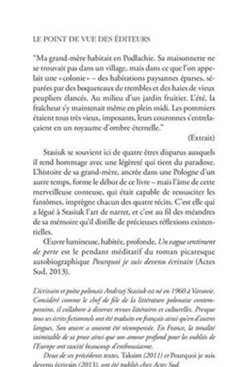 Un vague sentiment de perte, Andrzej Stasiuk