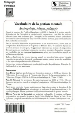 Vocabulaire de la gestion mentale. Anthropologie, éthique, pédagogie, 2e édition, Jean-Pierre Gaté