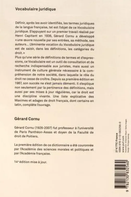 Vocabulaire juridique. 14e édition actualisée, Gérard Cornu